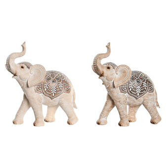 Dekorativ Figur DKD Home Decor 22 x 10 x 25,5 cm Elefant Beige Brun Kolonial (2 enheter)