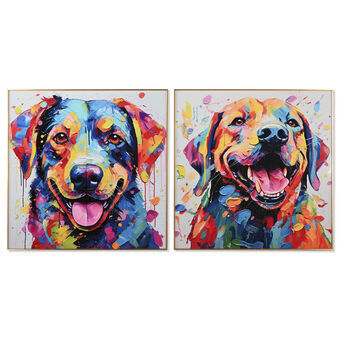 Maleri Home ESPRIT Moderne Hund 80 x 3 x 80 cm (2 enheter)