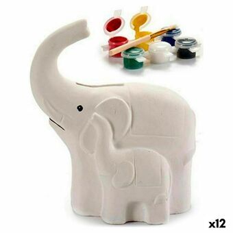 Sparebøsse Elefant Keramikk Hvit (8,3 x 14 x 12 cm) (12 enheter)