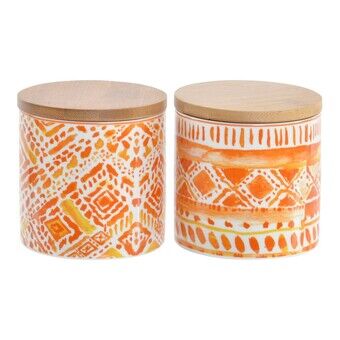 Boks DKD Home Decor Oransje Bambus Porselen (2 pcs) (9.8 x 9.8 x 10 cm)
