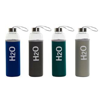 Glassflaske med neoprendeksel DKD Home Decor H2O Aluminium (600 ml) (4 pcs)