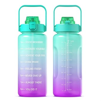 Fitness vannflaske med sugerør - BPA FRI - 2000 ml - Rosa/grønn