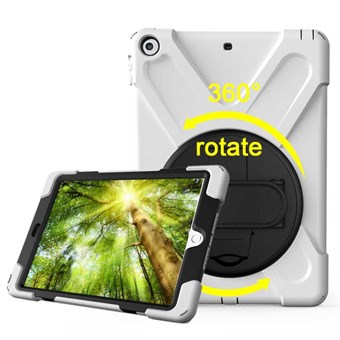 Unikt Forsvar 360 ° rotasjonsdeksel med holder og håndrem til iPad 9.7 (2018) / iPad 9.7 (2017) - Hvit