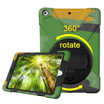 Unikt Forsvar 360 ° rotasjonsdeksel med holder og håndrem til iPad 9.7 (2018) / iPad 9.7 (2017) - Grønn
