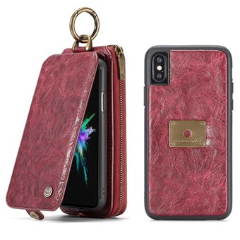 CaseMe Premium Leather Wallet Med Magnetisk Deksel til iPhone X / iPhone Xs - Rød