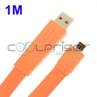Flat 1 meter mikro-USB-kabel (oransje)