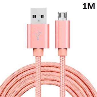Kvalitet Nylon Micro USB Kabel Rose Gull - 1 meter