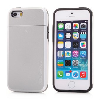 SPIGEN plast- og silikondeksel med skjult kortholder til iPhone 5/5S - Sølv