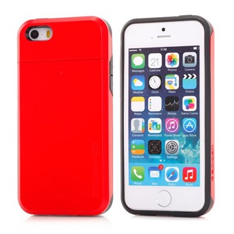 SPIGEN plast- og silikondeksel med skjult kortholder til iPhone 5/5S - Rød