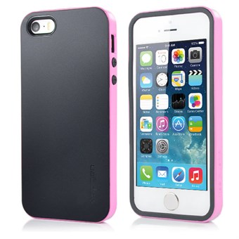 SPIGEN silikondeksel med plaststøtfangersider for iPhone 5 / iPhone 5S / iPhone SE 2013 - Svart/Rosa