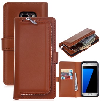 Delux multideksel med lommebok og avtagbart deksel til Samsung Galaxy S7 Edge - Brun