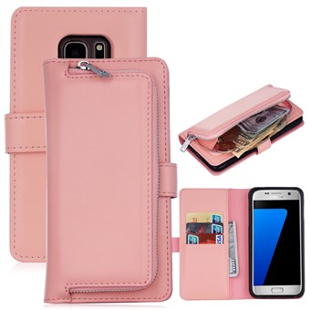 Delux multideksel med lommebok og avtagbart deksel til Samsung Galaxy S7 Edge - Delikat rosa