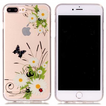 Designer Motif Silikondeksel til iPhone 7 Plus / iPhone 8 Plus - Hvit blomst og sommerfugl