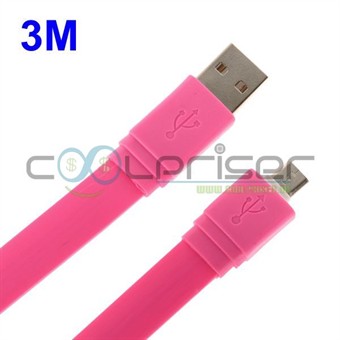 Flat 3 meter mikro-USB-kabel (magenta)