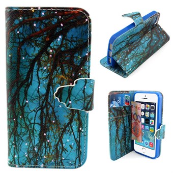 Pencil art PU lærveske for iPhone 5 / iPhone 5S / iPhone SE 2013 - Lys skog