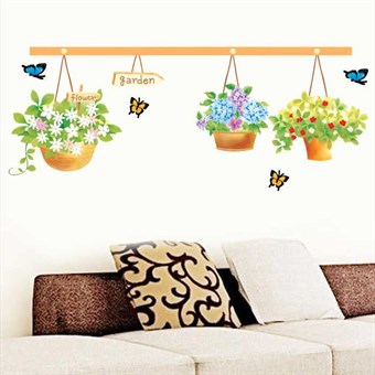 TipTop Wallstickers Romantisk vårblomster Basket & Butterflies Pattern
