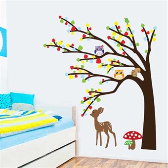 TipTop Wallstickers Fargerikt Tree & Owls & Deer Design Avtagbare PVC Dekaler Girls Girls Kids Room