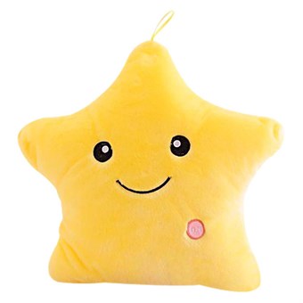 Smiley Star pute med LED lys / Glødepute - Gul