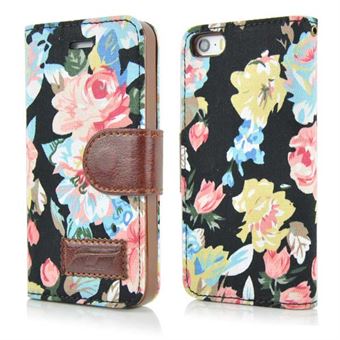 Flower Premium -deksel til iPhone 5 / iPhone 5S / iPhone SE 2013 - Svart