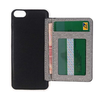 Luksus iPhone 5 / iPhone 5S / iPhone SE 2013 skinn/silikontrekk M. innebygd kredittkortlommebok svart