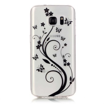 Stilig gjennomsiktig Samsung Galaxy S7 Edge silikondeksel Black Flower Butterfly