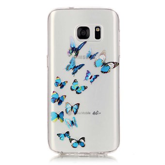 Stilig gjennomsiktig Samsung Galaxy S7 Edge silikondeksel Blue Butterflies