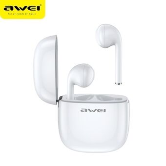 AWEI Bluetooth 5.0 T28 TWS-hodetelefoner + hvit/hvit dockingstasjon
