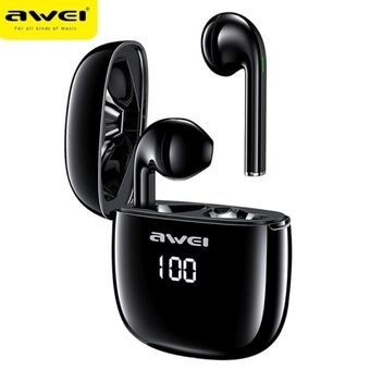 AWEI Bluetooth 5.0 T28P TWS-hodetelefoner + svart/svart dockingstasjon