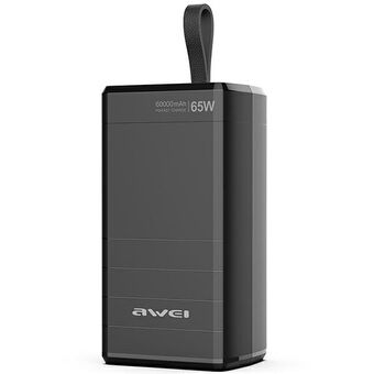 AWEI PowerBank P171K 60000mAh 65W svart/svart USB/2xPD skjerm