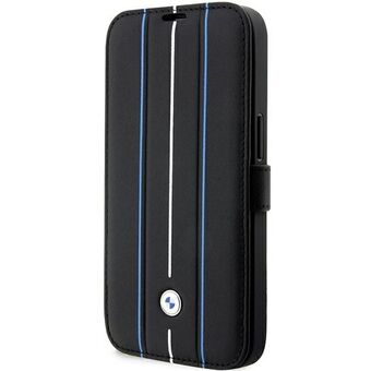 Veske BMW BMBKP14L22RVSK iPhone 14 Pro 6.1" svart/svart hylle Skinnstempel blå linjer