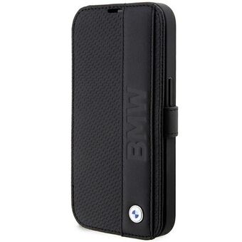 Veske BMW BMBKP14X22RDPK iPhone 14 Pro Max 6,7" svart/svart hylle Lær teksturert og stripe