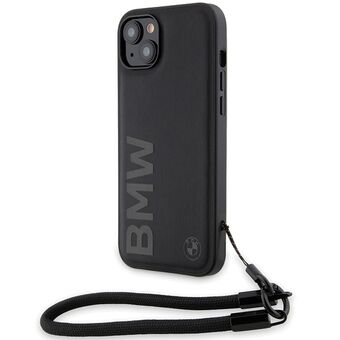 BMW BMHCP15M23RMRLK iPhone 15 Plus / 14 Plus 6.7" svart/svart hardcase Signature Leather Wordmark Cord