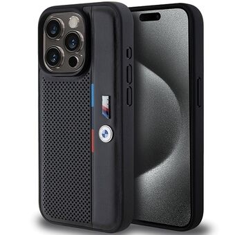 BMW BMHCP15X23PUPVK iPhone 15 Pro Max 6.7" svart/sort dekke med hullmønster og Tricolor Line
