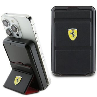 Ferrari Powerbank Trådløs 15W FEPB10MSPLEK 10000 mAh med stativfunksjon svart/svart Metalllogo MagSafe