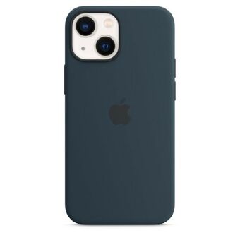 Etuiet Apple MM213ZM/A for iPhone 13 Mini 5,4", med MagSafe, har en blåfarget nyanse/abbys blue i silikon.