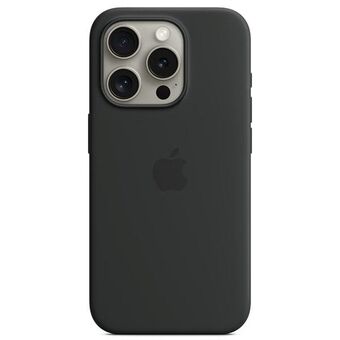 Etuiet Apple MT1M3ZM/A til iPhone 15 Pro Max 6.7" MagSafe, svart/silikondeksel.