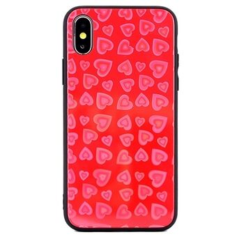 Hearts Glass Deksel for iPhone X / iPhone XS Design 1 (Rød)