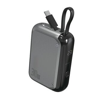 4smarts Powerbank Pocket 10000mAh 30W med innebygget USB-C-kabel 15cm, i fargen space grey. Produktnummer: 540699.