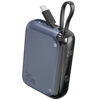 4smarts Powerbank Pocket 10000mAh 30W med innebygd USB-C-kabel på 15 cm, i fargen "space blå" (540698).