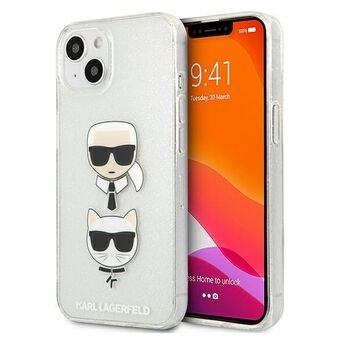 Karl Lagerfeld iPhone 13 Mini Sølv Hardt Deksel Glitter Karl`s & Choupette