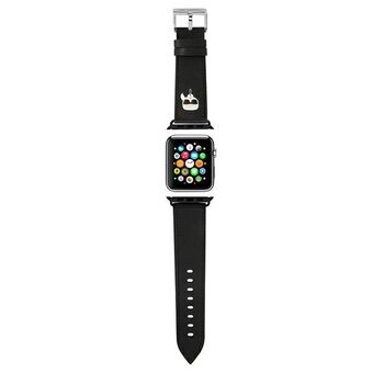 Karl Lagerfeld Pasek KLAWMOKHK Apple Watch 38/40/41mm, svart rem i Saffiano, Karl Heads.