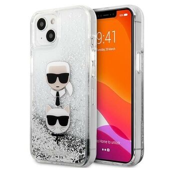 Karl Lagerfeld iPhone 13 Mini Sølv Hardcase Flytende Glitter Karl & Choupette Head