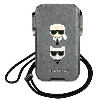 Karl Lagerfeld håndveske KLHCP12LOPHKCG 6,7" grå / grå hardcase Saffiano Ikonik Karl & Choupette Head