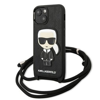 Karl Lagerfeld KLHCP13SCMNIPK iPhone 13 mini 5,4" hardcase svart/svart skinnmonogramlapp og kabel Iconik
