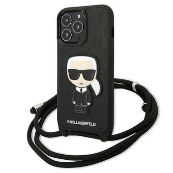 Karl Lagerfeld KLHCP13LCMNIPK iPhone 13 Pro / 13 6.1" hardcase svart/svart skinnmonogramlapp og ledning Ikonisk