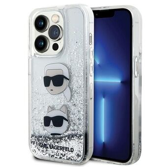 Karl Lagerfeld KLHCP14LLDHKCNS iPhone 14 Pro 6.1" sølv/sølv hardcase Flytende Glitter Karl & Choupette Heads