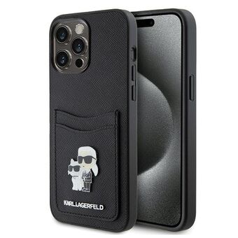 Karl Lagerfeld KLHCP15XSAPKCNPK iPhone 15 Pro Max 6.7" svart/svart hardcase Saffiano Cardslot KC metallklemme