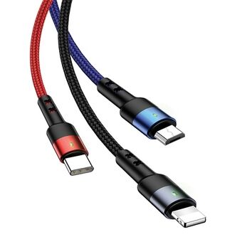 USAMS-kabel pleciony U26 3w1 3m 2A Rask lading (lightning/microUSB/USB-C) SJ412USB01 (US-SJ412)