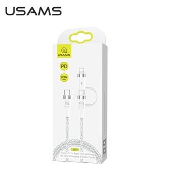 USAMS U31 USB-C til USB-C / glidelåskabel 60W PD Fast Charge hvit / hvit SJ403USB02 (US-SJ403)