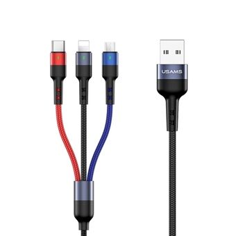 USAMS-kabel flettet U26 3-i-1 0.35m 2A Rask lading (lightning/microUSB/USB-C) SJ410USB01 (US-SJ410)